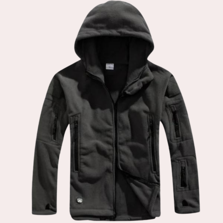 Cozy hooded fleece jacket soft insulating fabric practical hood for cold days warmth comfort