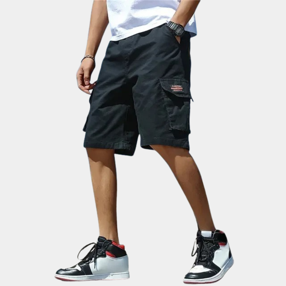 Men's khaki cargo shorts breathable cotton blend relaxed fit with multiple utility pockets