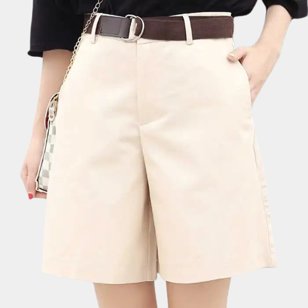 Women's casual straight-cut cotton shorts with button closure, versatile everyday style