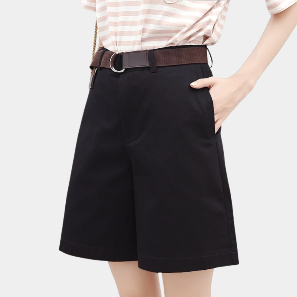 Hannah women casual straight cut cotton shorts button closure comfortable everyday wear