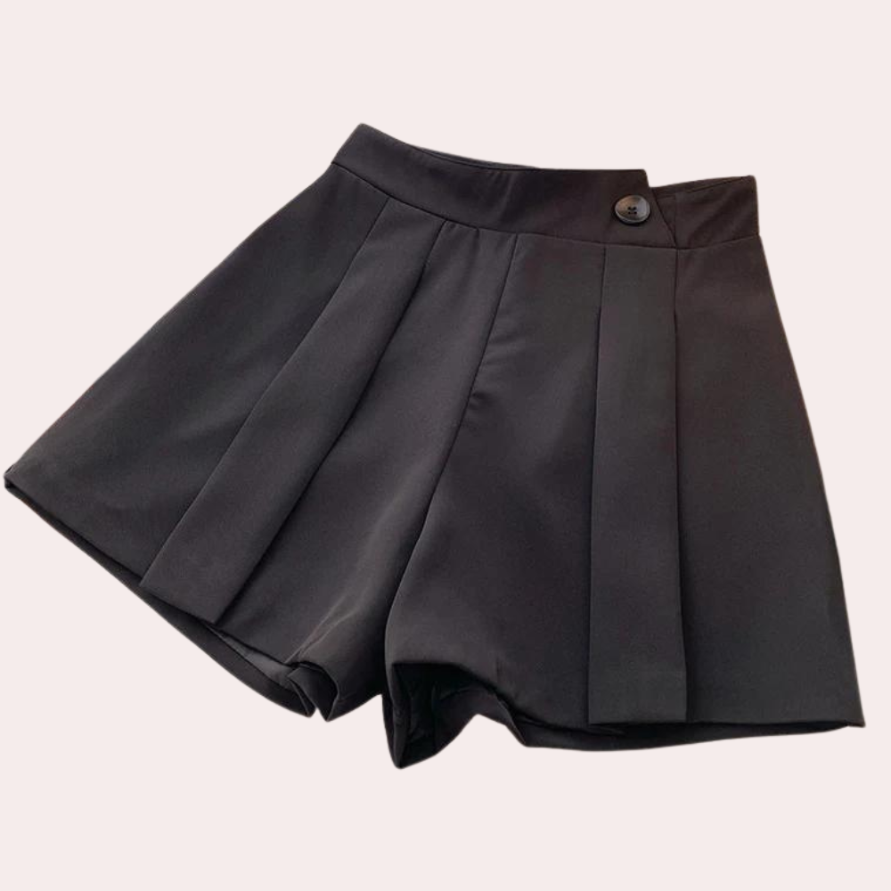 Viola beige wide leg shorts with belt, elegant tailored cut for office and casual autumn wear