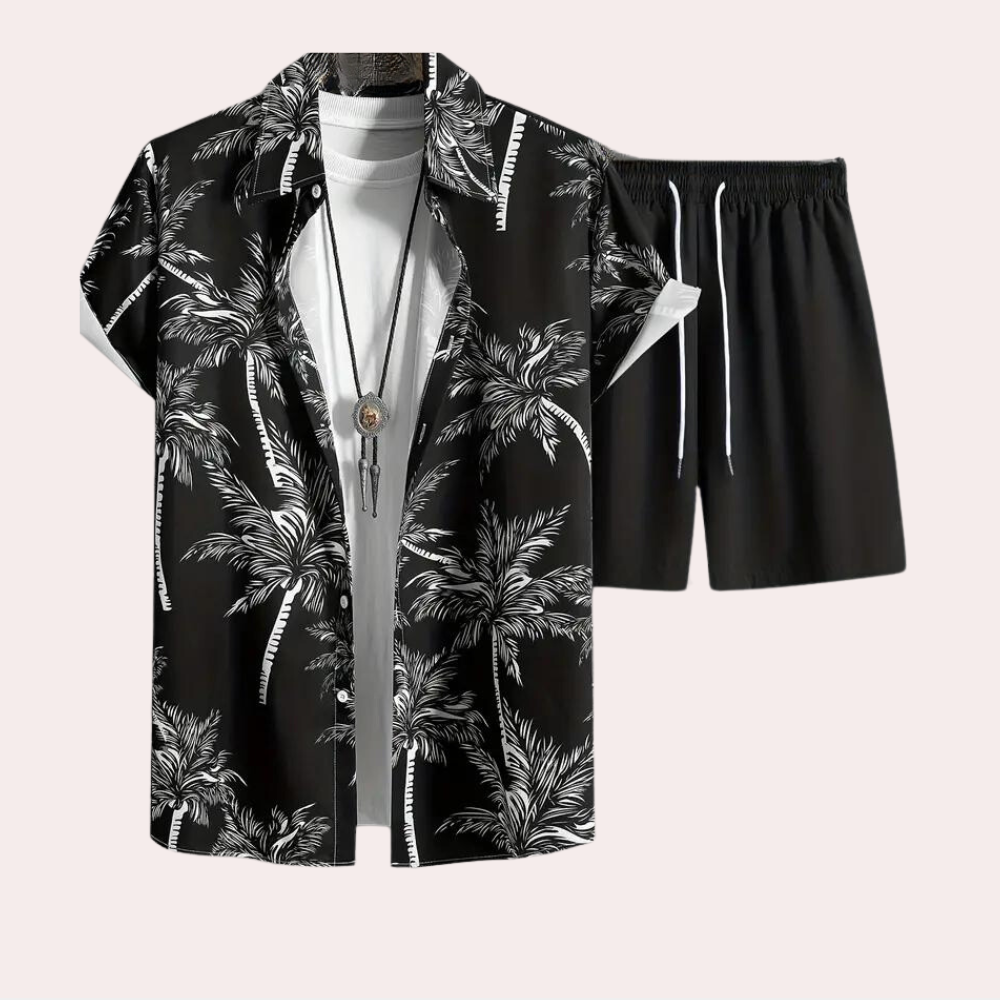 Men's two-piece breathable matching set in neutral tones, relaxed everyday fit with coordinated style