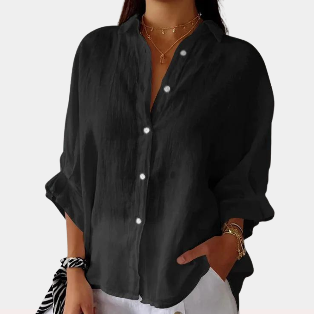 Women's oversized lightweight linen blend shirt long sleeves button closure breathable casual top