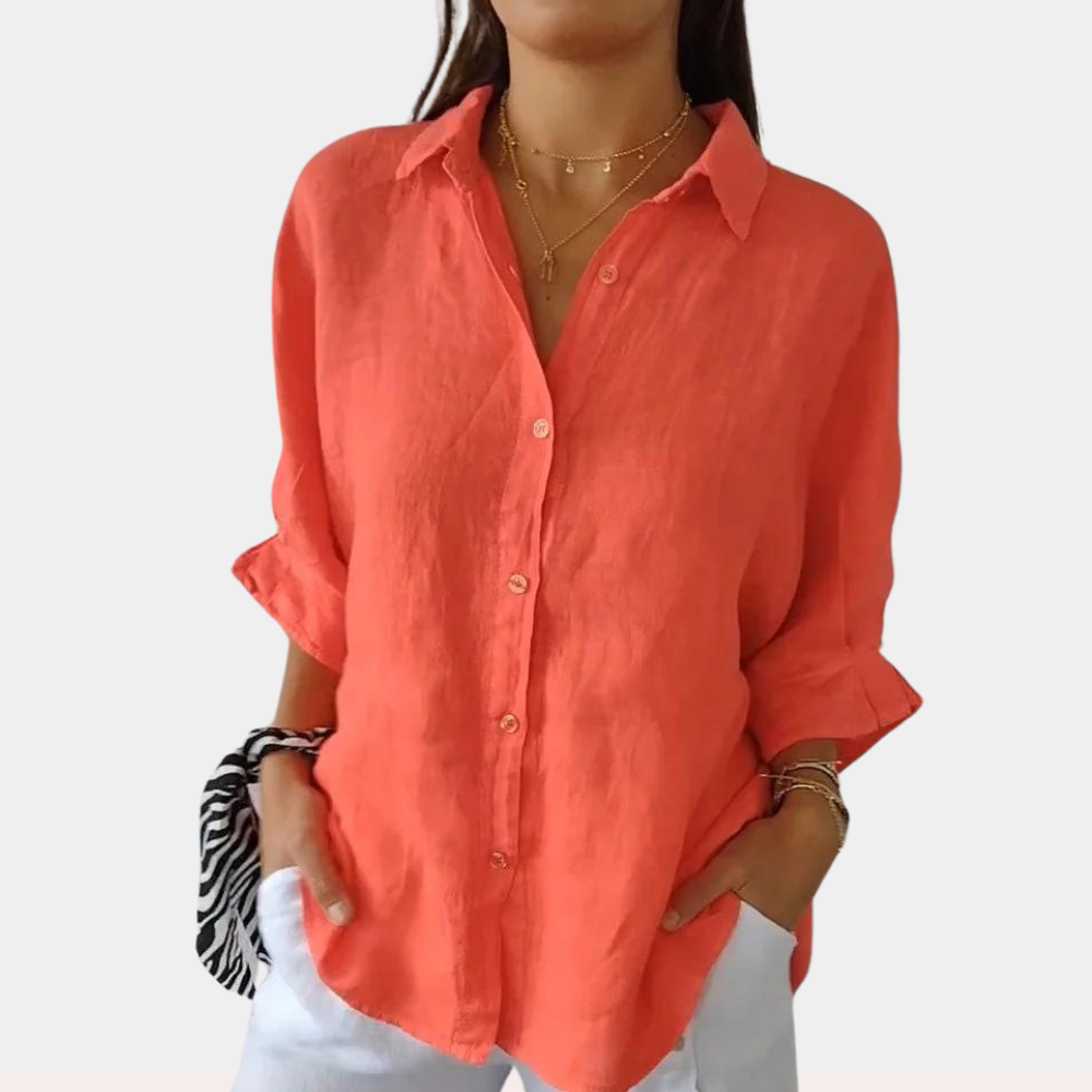 Women's oversized lightweight linen blend shirt long sleeves button closure breathable relaxed fit