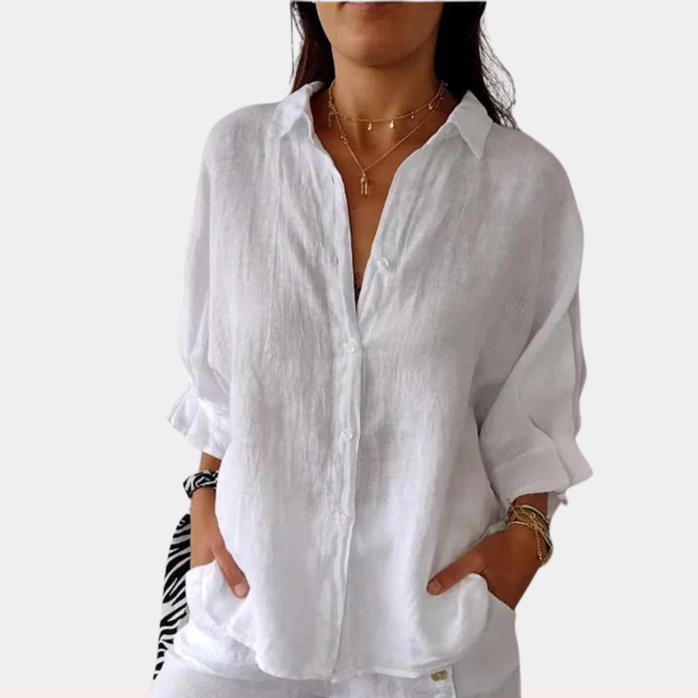 Women's oversized lightweight linen blend shirt long sleeves button closure breathable casual top