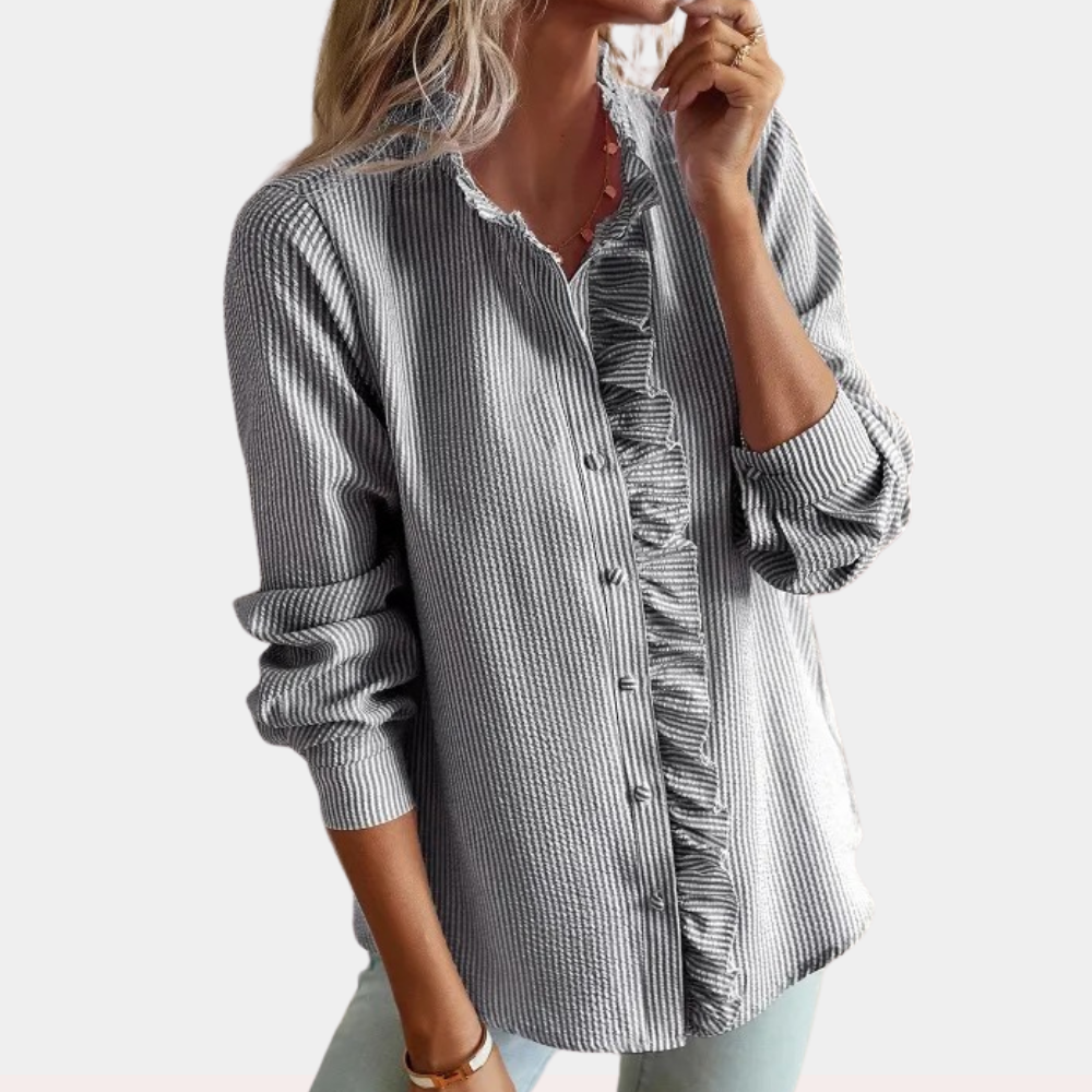 Women's striped summer blouse lightweight breathable polyester relaxed fit elegant silhouette everyday wear