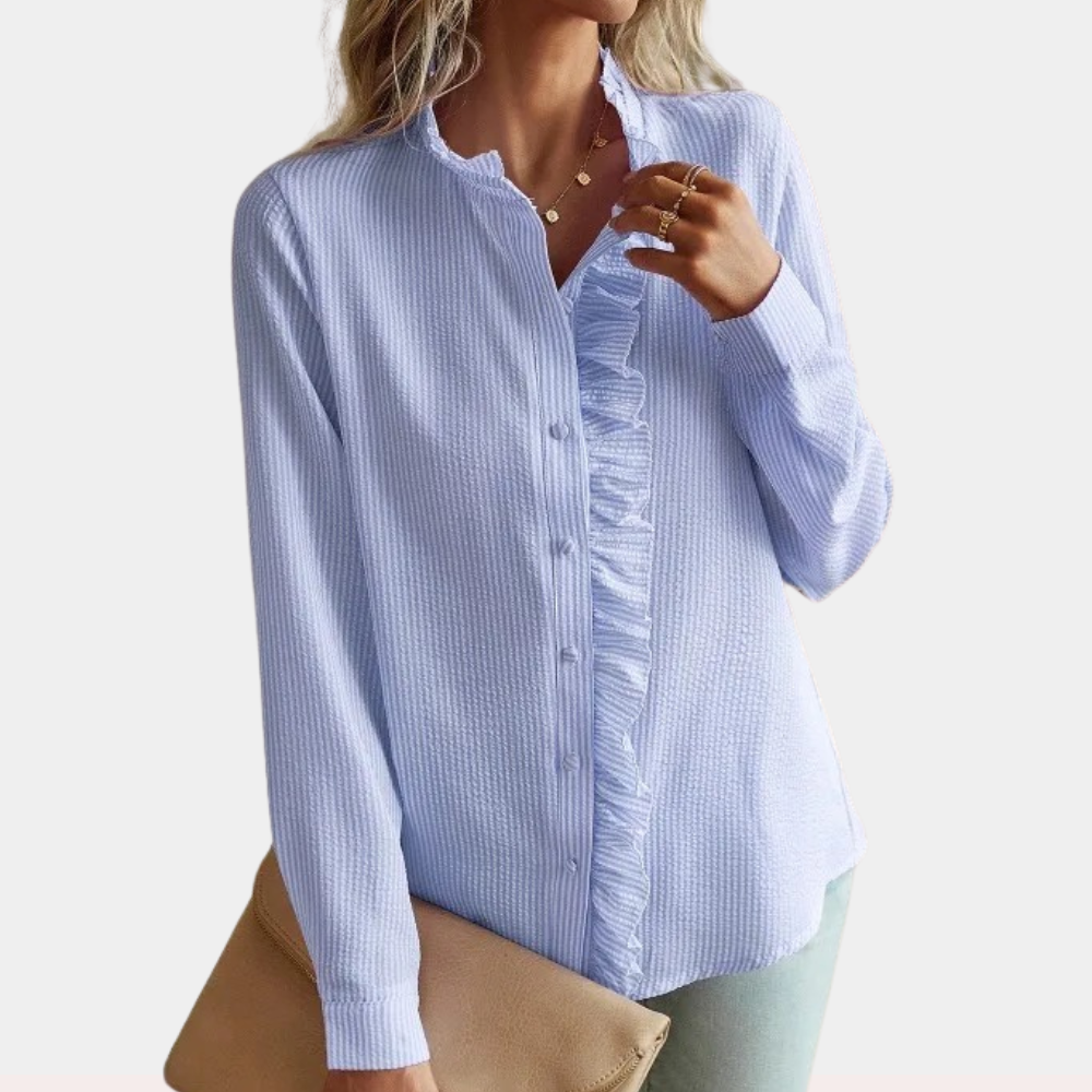 Women's striped summer blouse lightweight breathable polyester relaxed fit elegant silhouette everyday wear