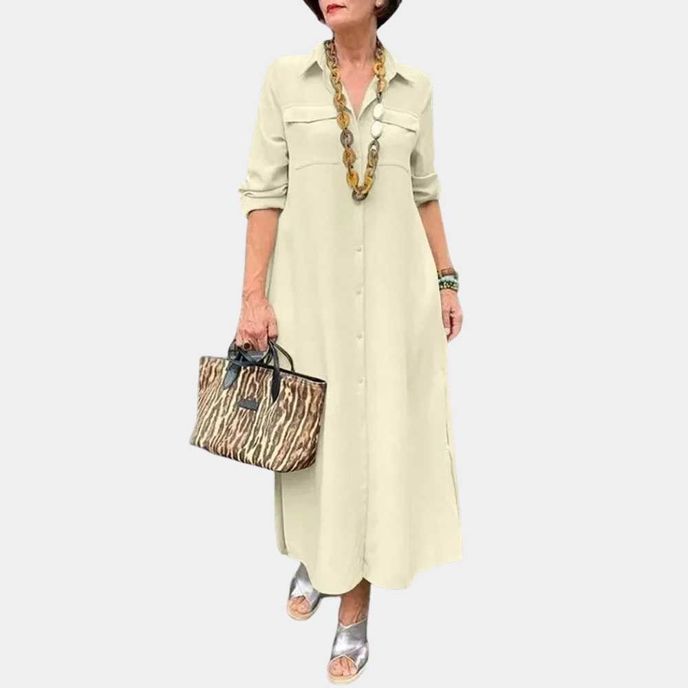 Women's maxi shirt dress versatile office-to-casual style with functional chest pockets