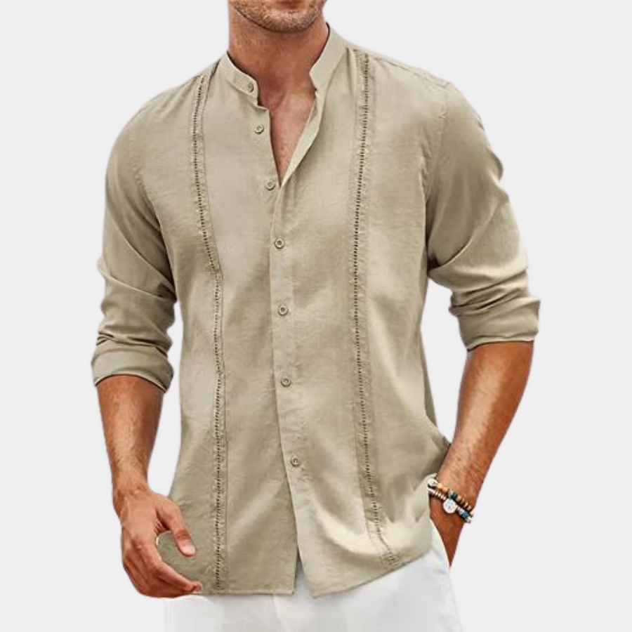 Men's classic dress shirt in neutral tones, slim-fit silhouette with sustainable premium fabric for everyday wear