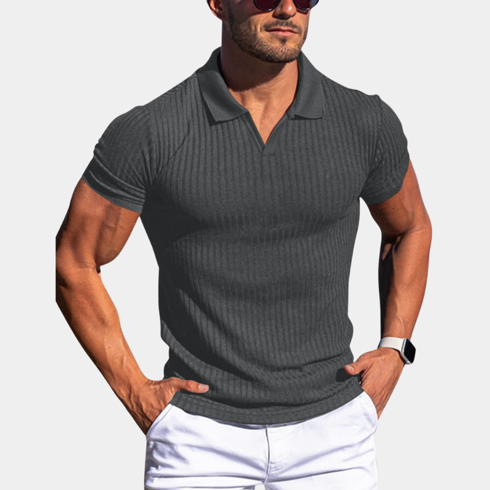 Men's slim fit cotton polo shirt with ribbed collar and breathable smart casual design