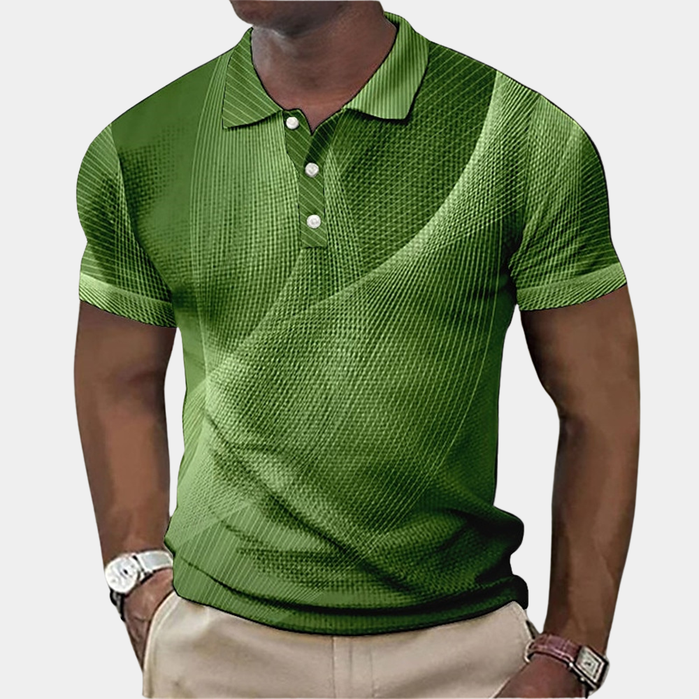 Men's abstract pattern polo shirt ribbed collar short sleeves smart casual modern fit
