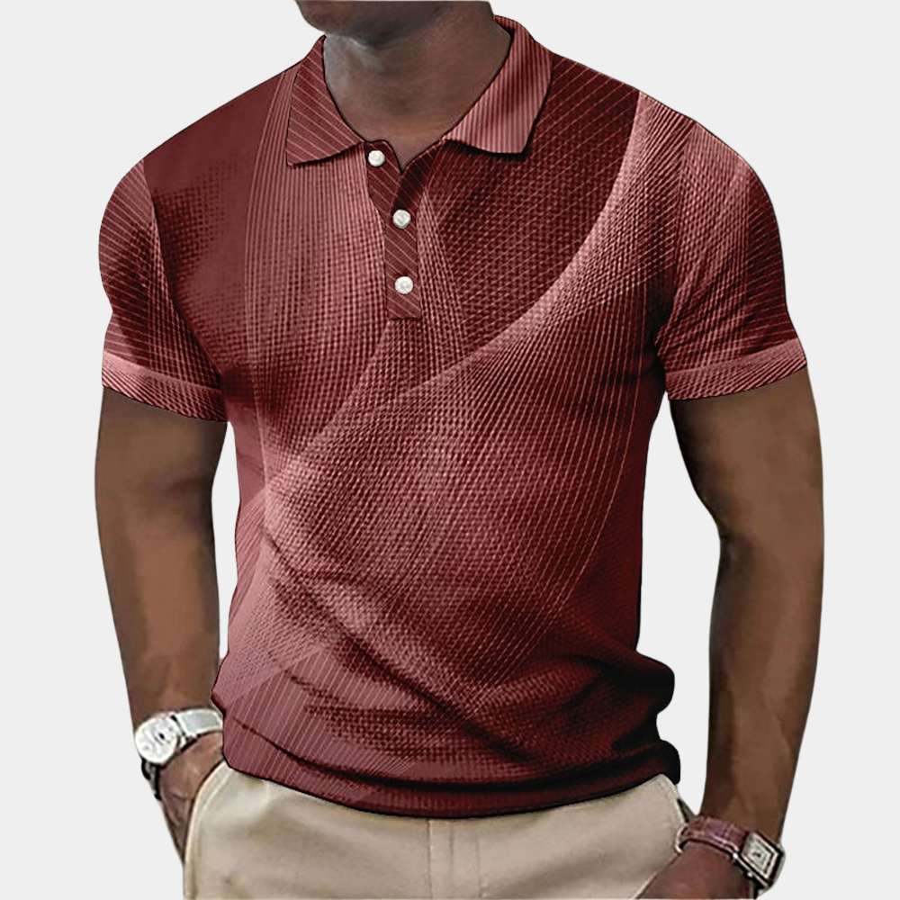 Men's slim fit polo shirt with textured Nordic pattern, short sleeve classic collar versatile essential