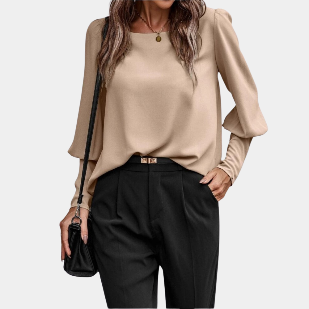 Women's elegant viscose blend blouse round neck long sleeve classic silhouette versatile top