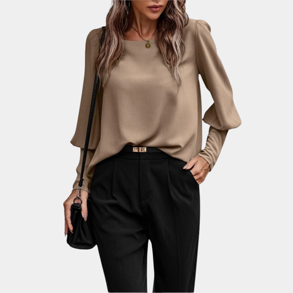 Women's elegant viscose blouse round neck long sleeve classic silhouette versatile everyday top