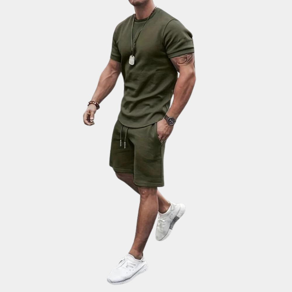 Men slim fit two-piece set breathable cotton tee and shorts casual summer coordinated outfit