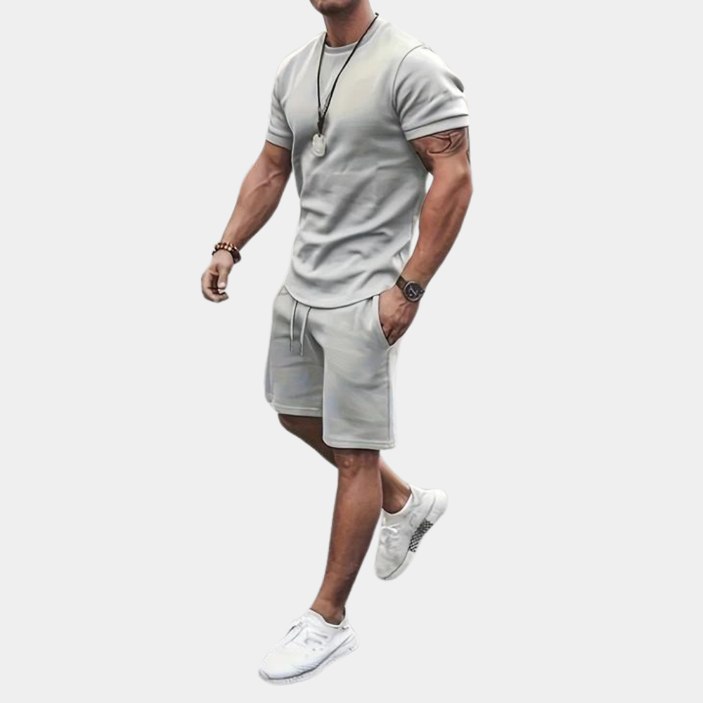 Men's matching short sleeve T-shirt and shorts set, breathable minimalist two-piece summer casual outfit