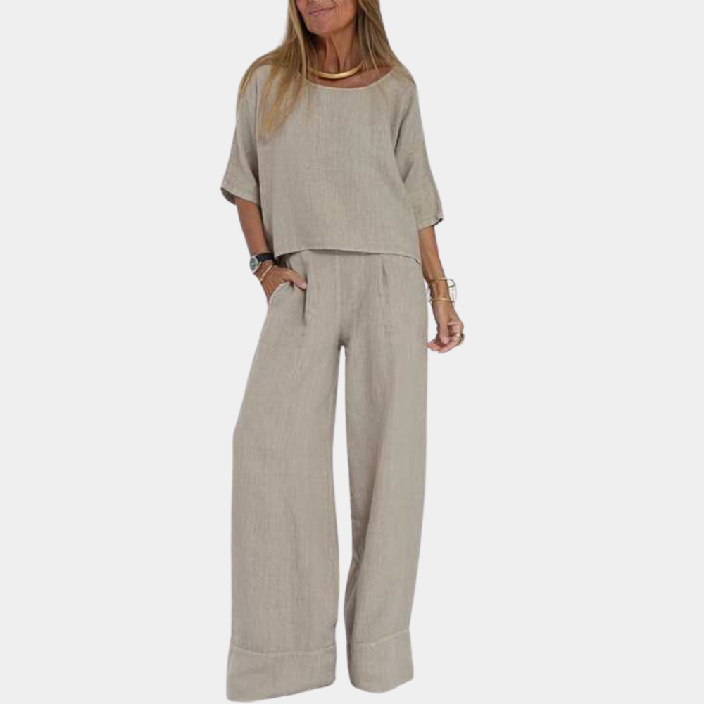 Women's loose cotton linen two-piece set, breathable casual fashion with relaxed contemporary silhouette