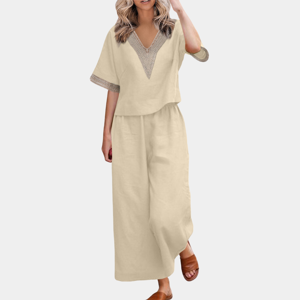 Black women's two-piece set elegant regular fit short sleeve polyester polished sophisticated style