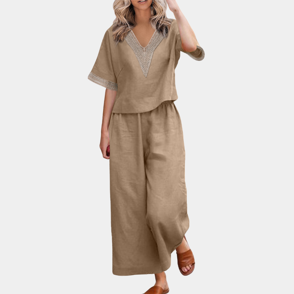 Black women's two-piece set elegant regular fit short sleeve sophisticated everyday style