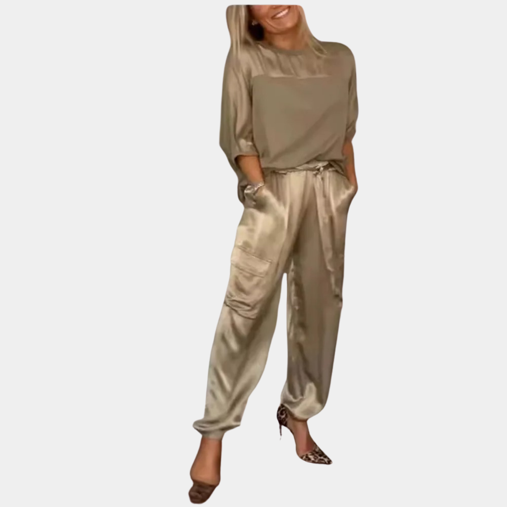Coletta women's two-piece knit sweater and pants set in purple, white, or khaki casual everyday style