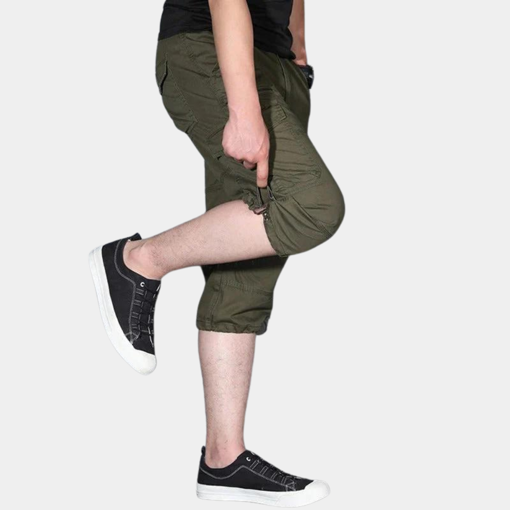 Men's khaki 3/4 cargo pants relaxed fit breathable lightweight fabric for summer comfort