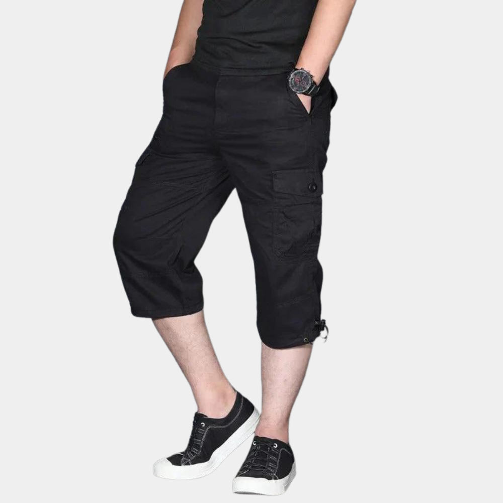Men's khaki 3/4 cargo pants relaxed fit breathable lightweight fabric for summer comfort