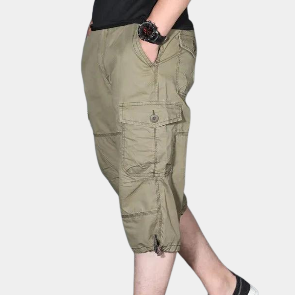 Men's beige 3/4 cargo pants relaxed fit lightweight breathable summer utility style