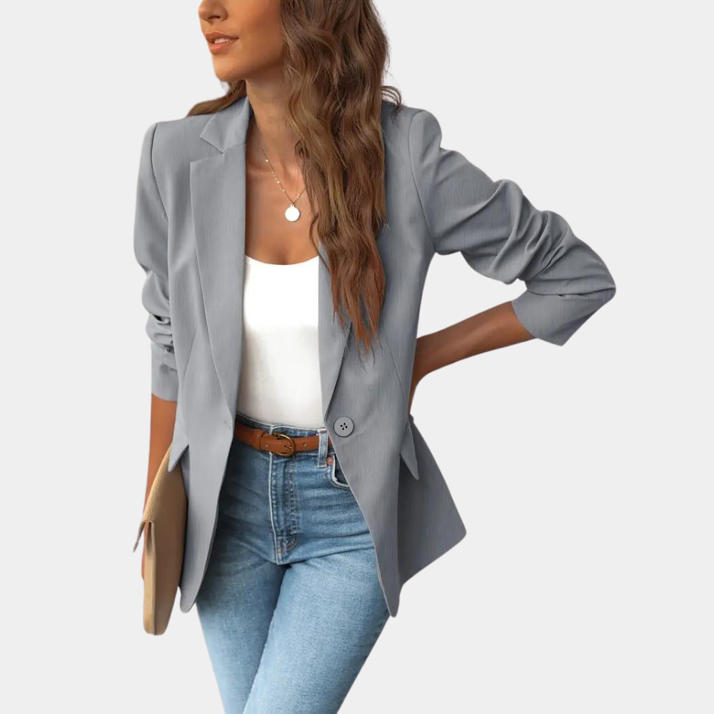 Women's single-breasted tailored blazer classic cut polished versatile fit for working professionals