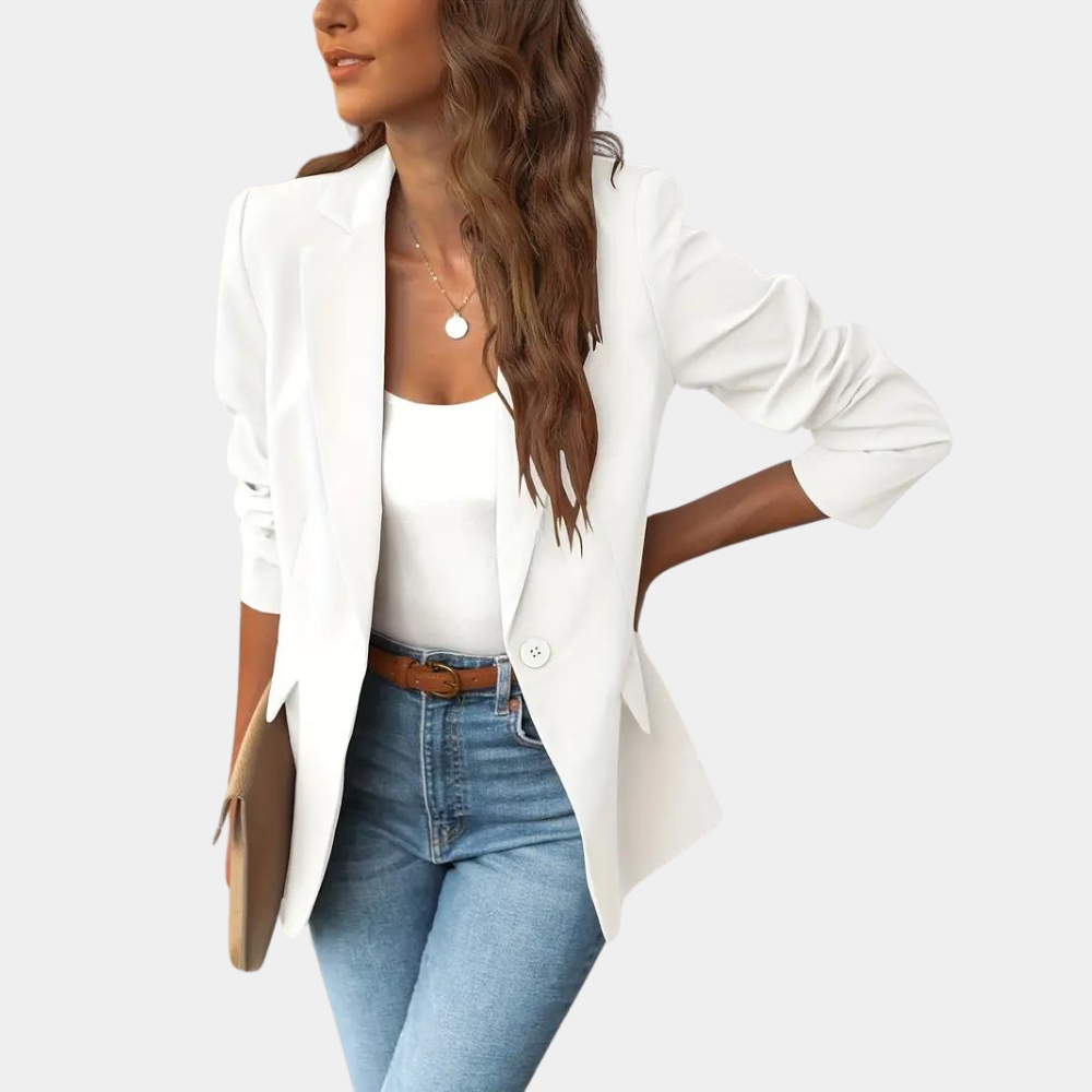 Women's single-breasted tailored blazer classic cut polished versatile fit for professional style