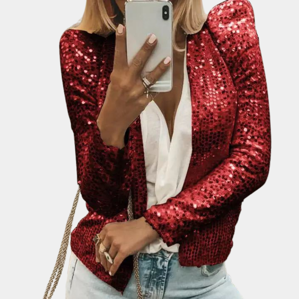 Women's silver sequin blazer tailored fit party jacket with allover light-catching sparkle finish