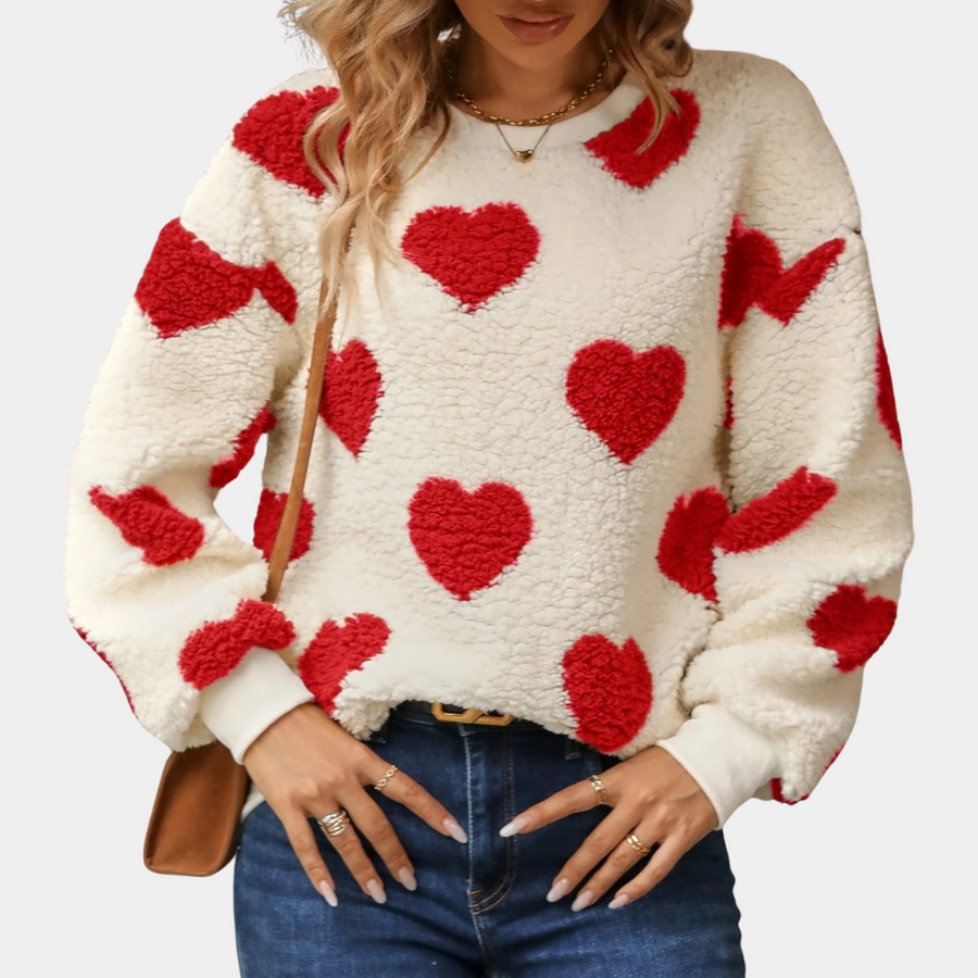 Women's cozy knit jumper in soft neutral tone, relaxed everyday fit with sustainable easy-care fabric