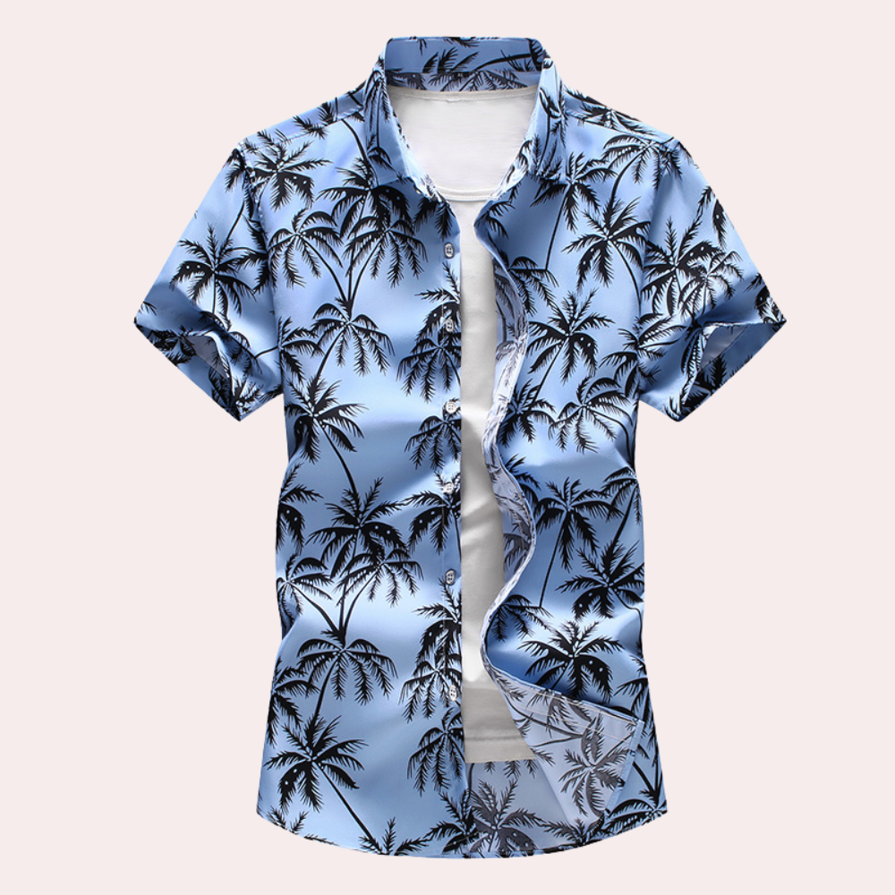 Men's tropical floral button-front shirt regular fit breathable cotton blend vacation-ready casual