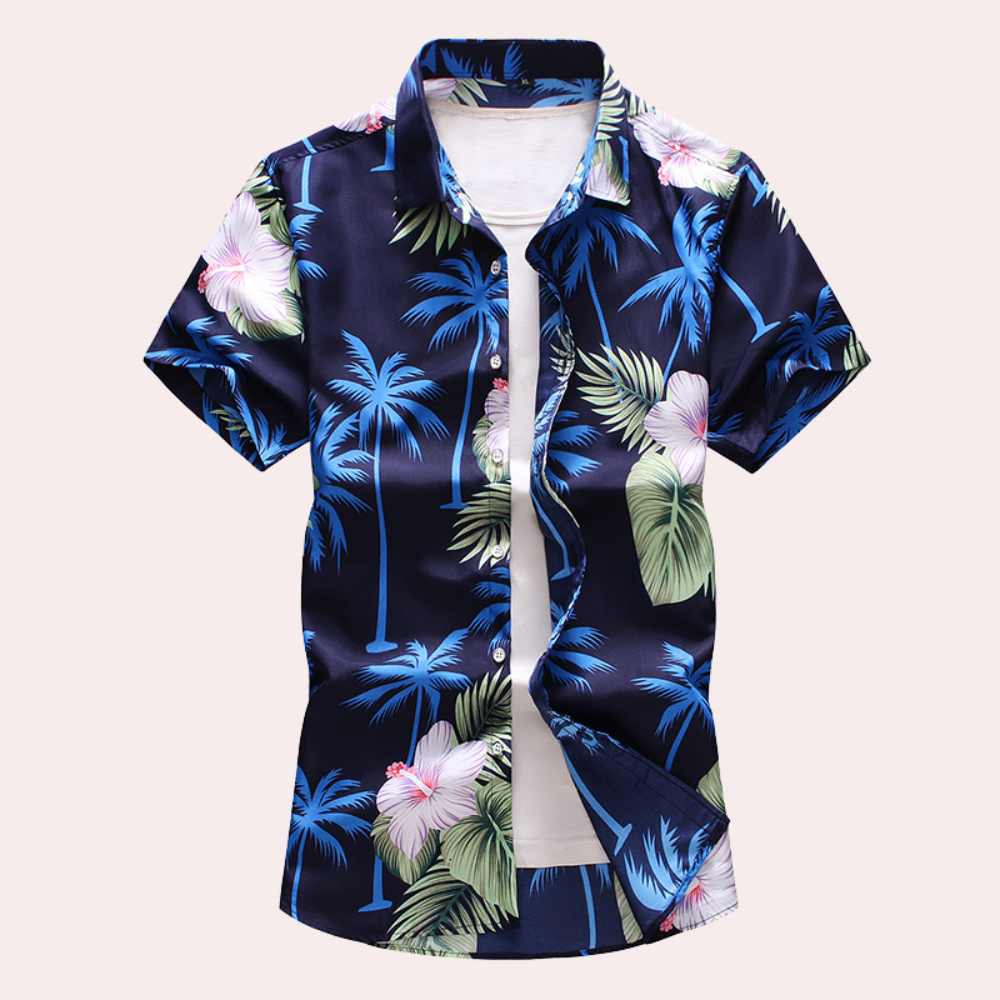 Men's tropical floral button-front shirt regular fit breathable cotton blend vacation-ready style