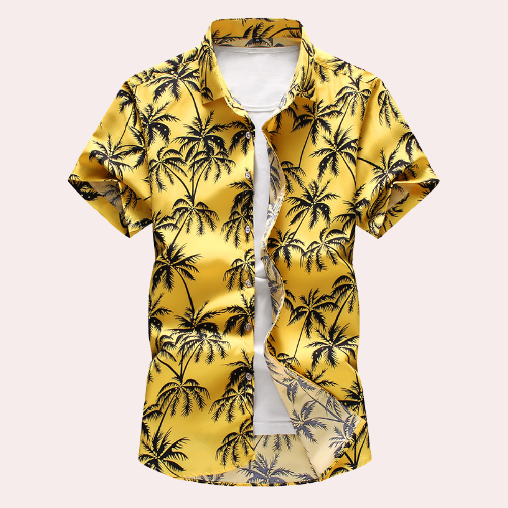 Men's tropical floral button-front shirt regular fit breathable cotton blend vacation-ready casual