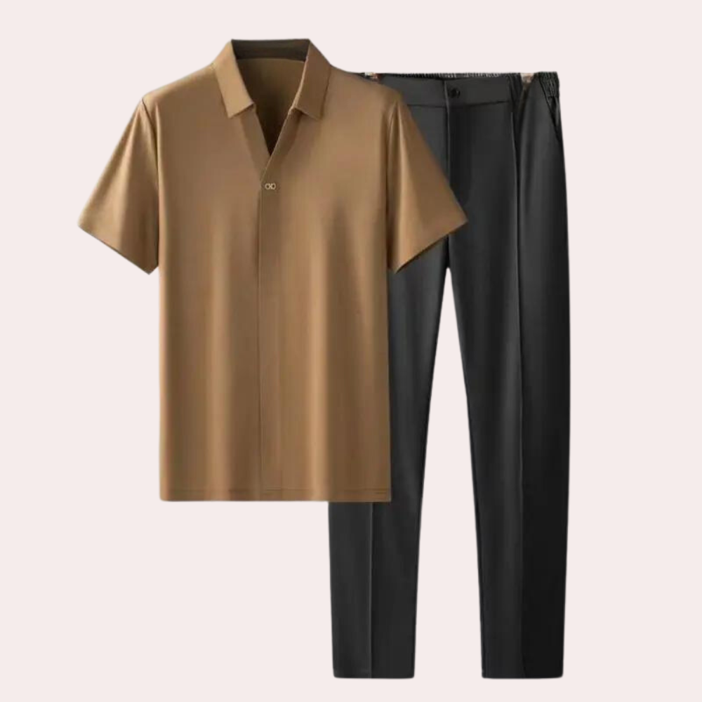 Men's gray casual two-piece set breathable ultra-soft fabric elastic waistband relaxed fit leisure wear