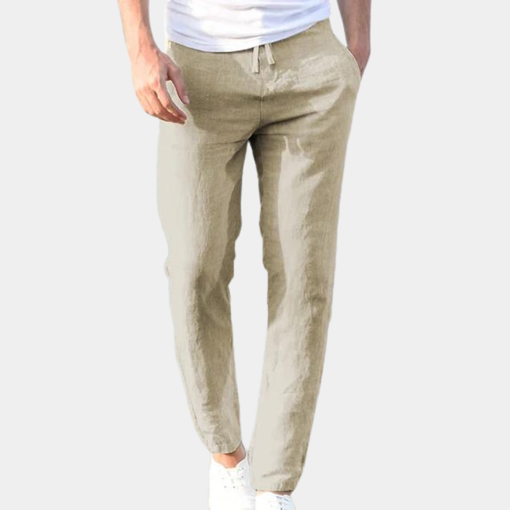 Men's relaxed-fit linen pants lightweight breathable casual summer trousers in neutral tone