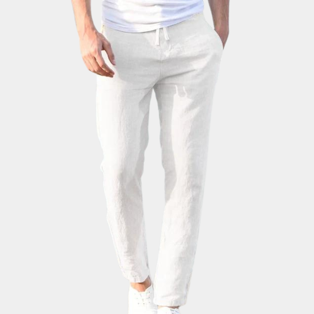 Men's relaxed-fit linen pants lightweight breathable casual summer trousers in neutral tone