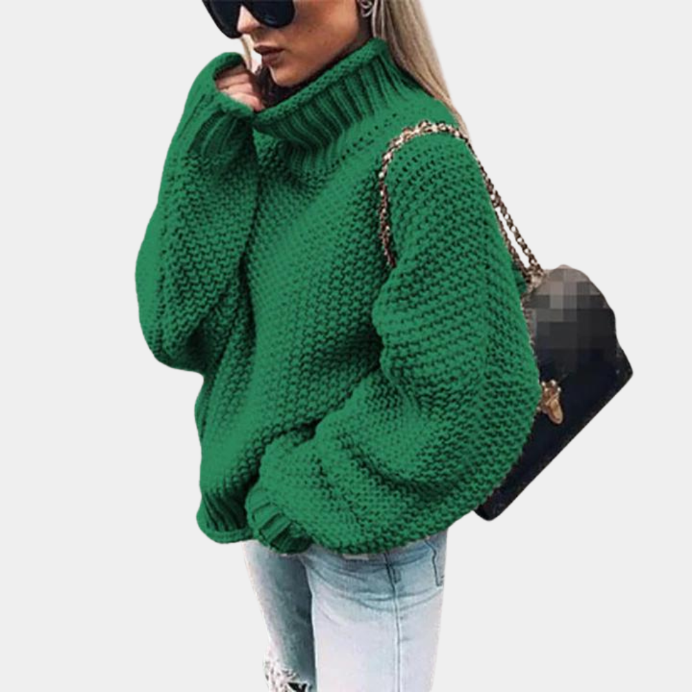 Women chunky knit sweater high neck oversized cozy acrylic warm fall winter contemporary style