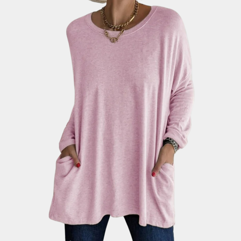 Women's oversized knit tunic sweater round neck lounge top with cozy pockets soft fabric