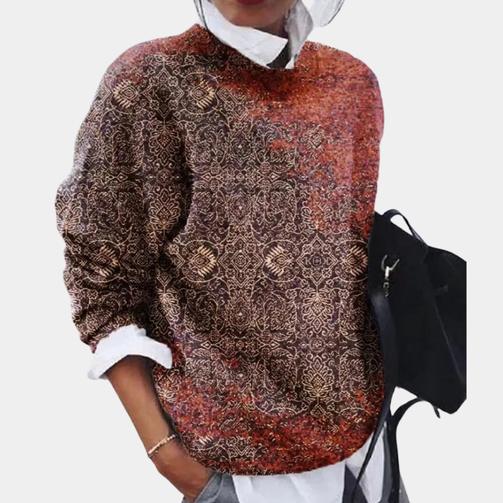 Women's loose fit cotton sweatshirt elegant patterned design breathable everyday casual comfort