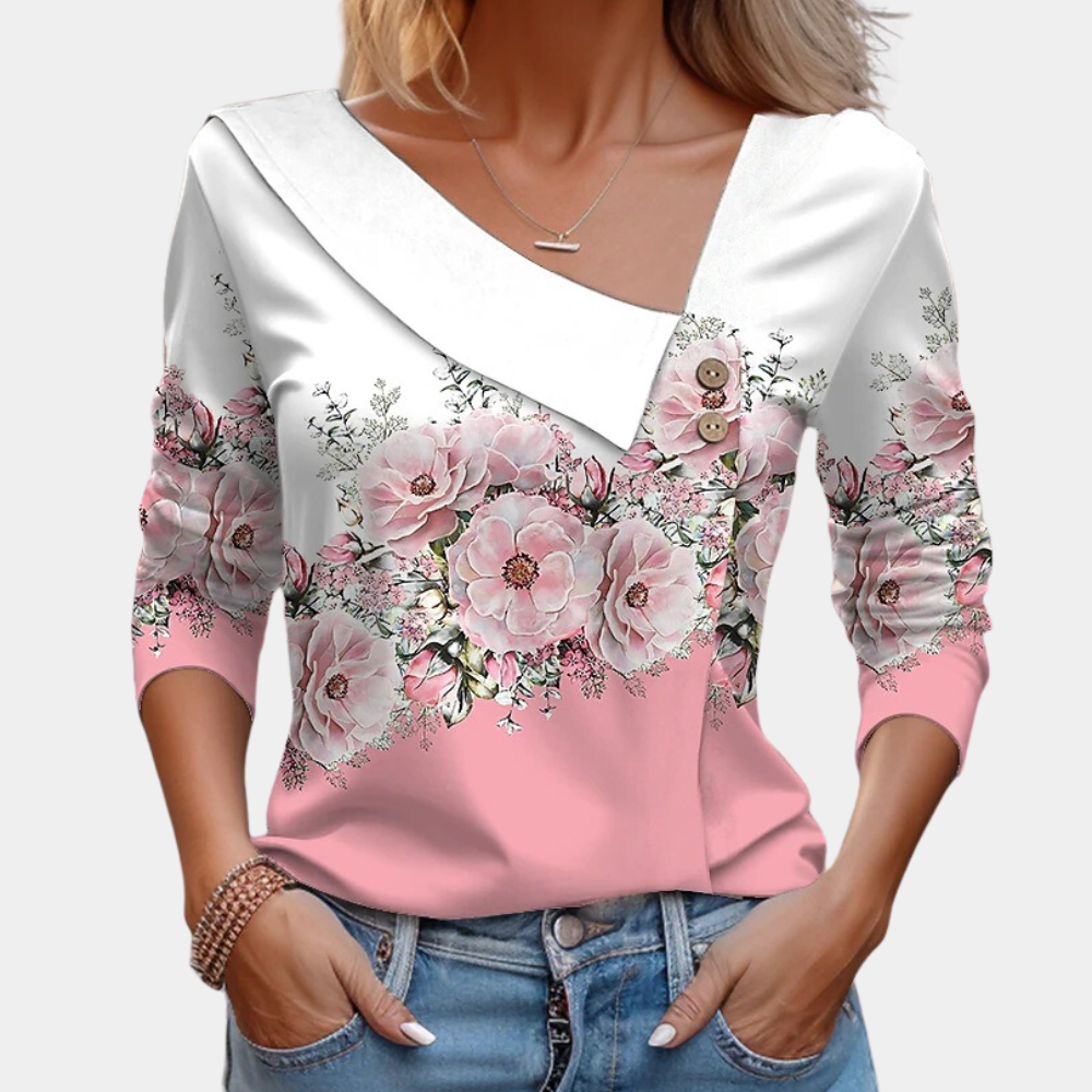 Women's loose fit polka dot blouse asymmetric neckline long sleeves chic everyday top