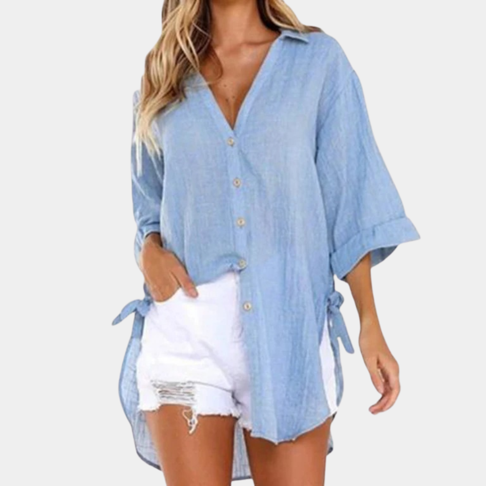 Lieve women's blue cotton blouse elegant everyday fit with refined tailoring and breathable comfort