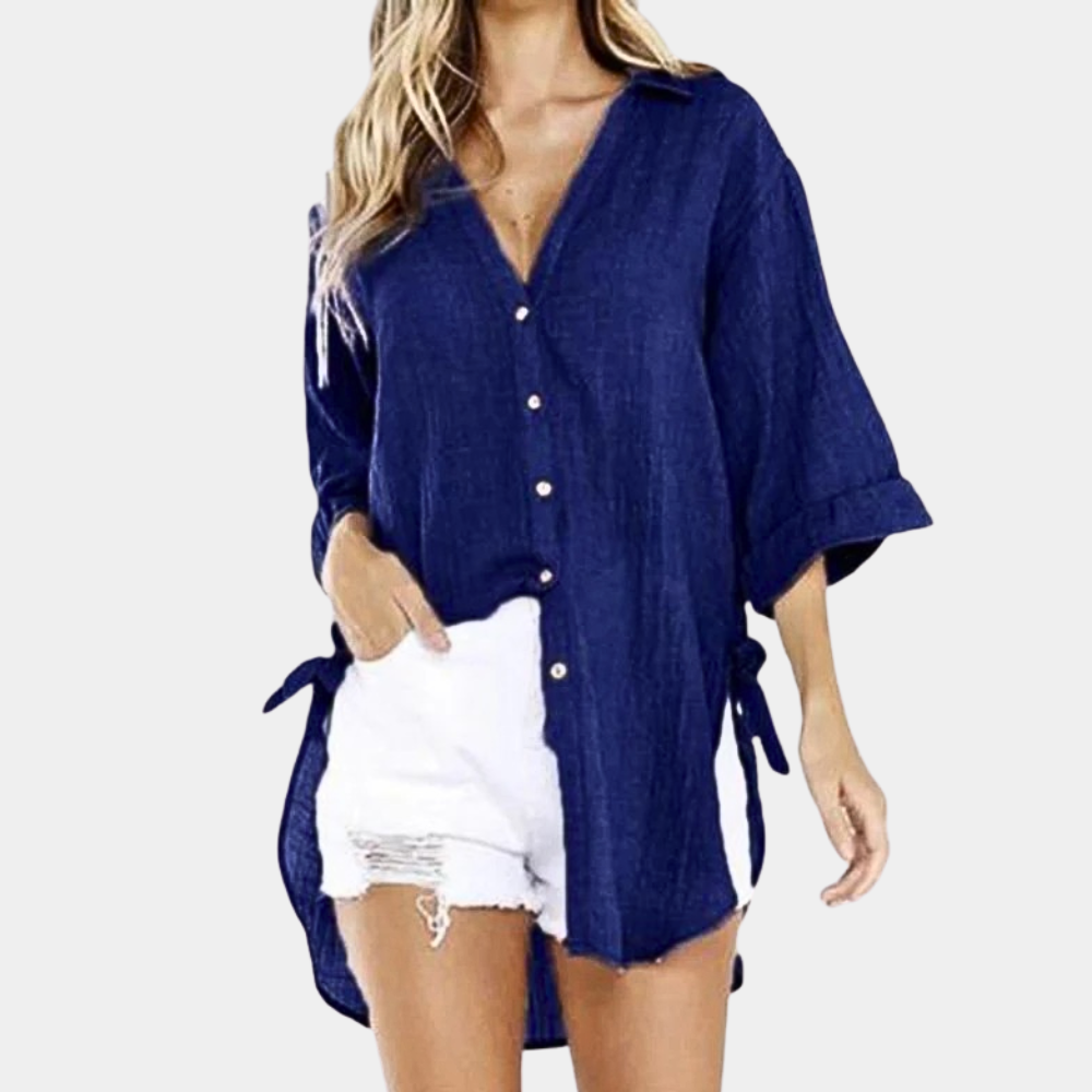 Lieve women's blue cotton blouse elegant everyday wear relaxed tailored fit breathable fabric
