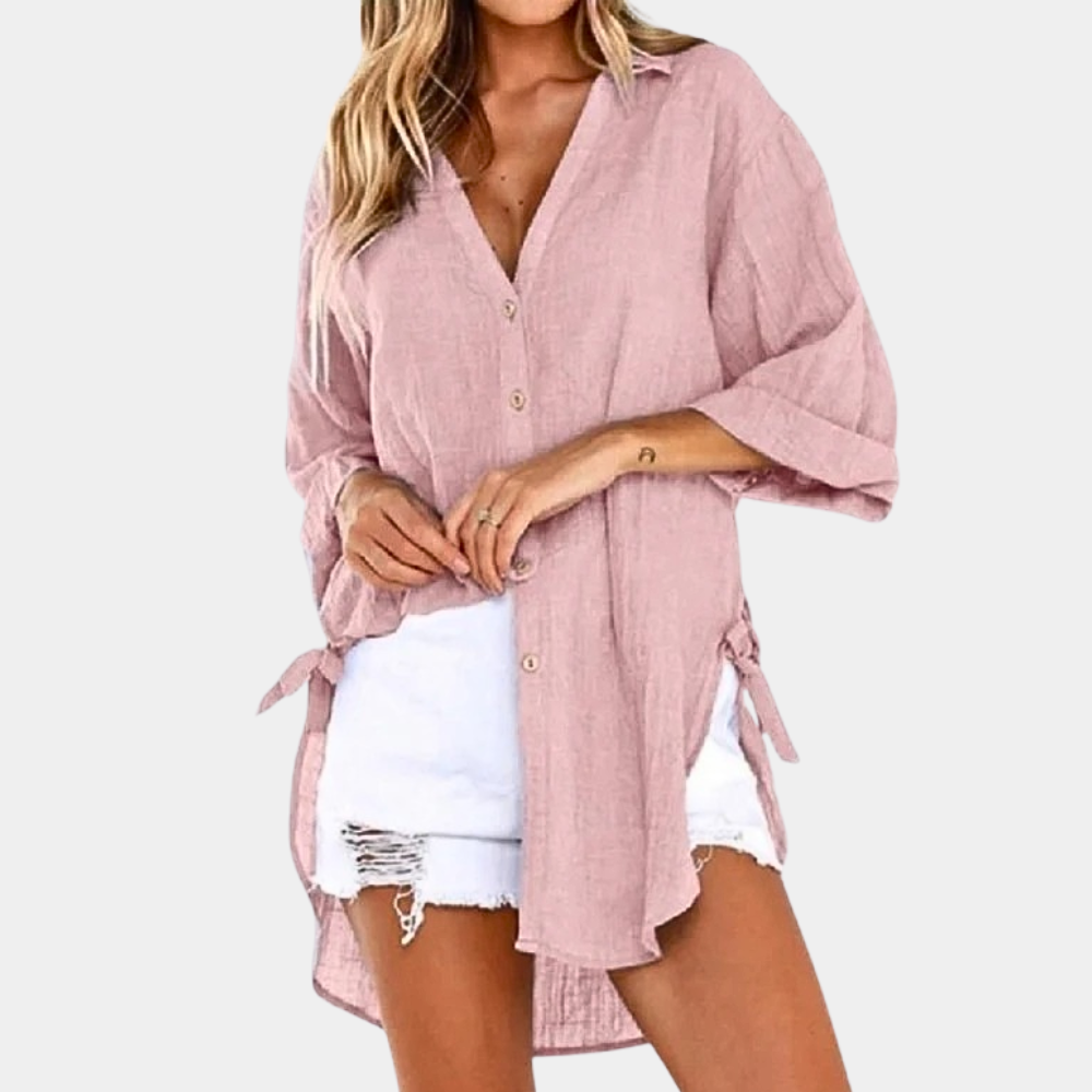 Lieve women's blue cotton blouse elegant tailored cut breathable everyday casual-to-night versatile top
