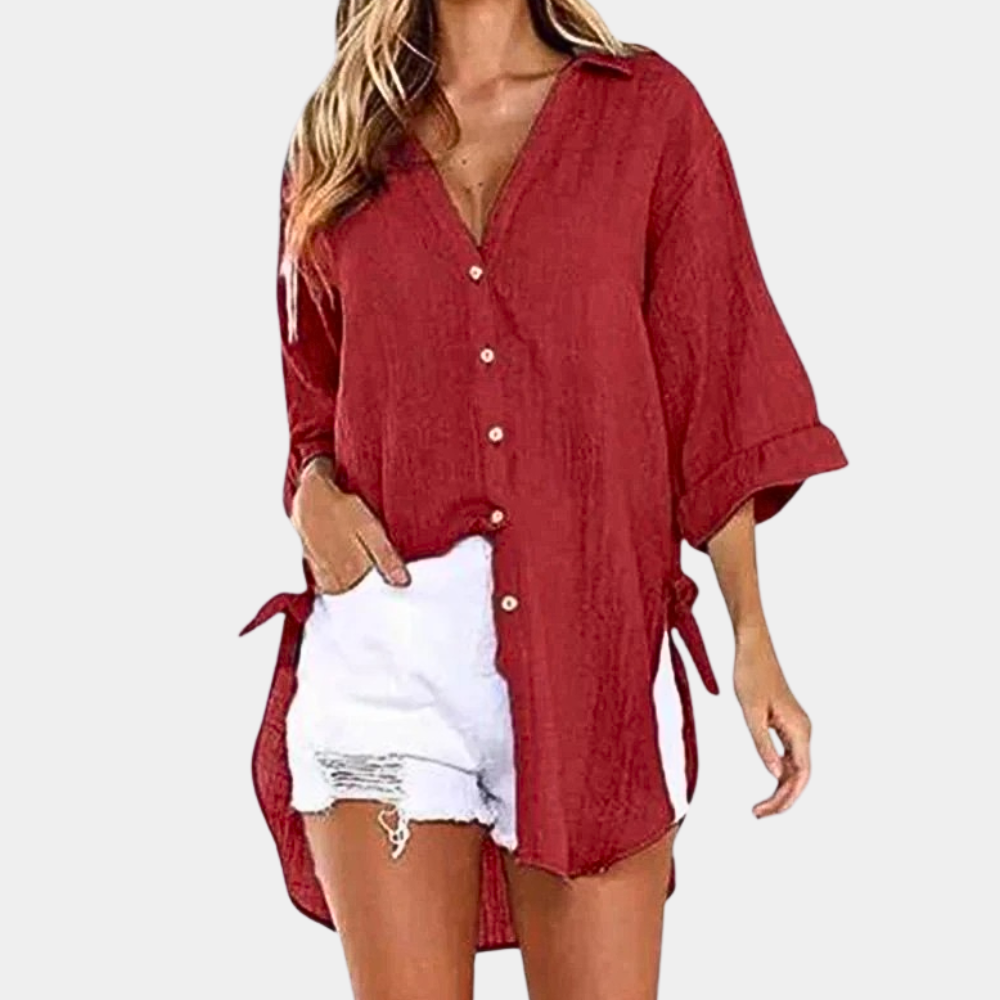 Lieve women's blue cotton blouse elegant tailored fit breathable everyday casual-to-chic versatile top