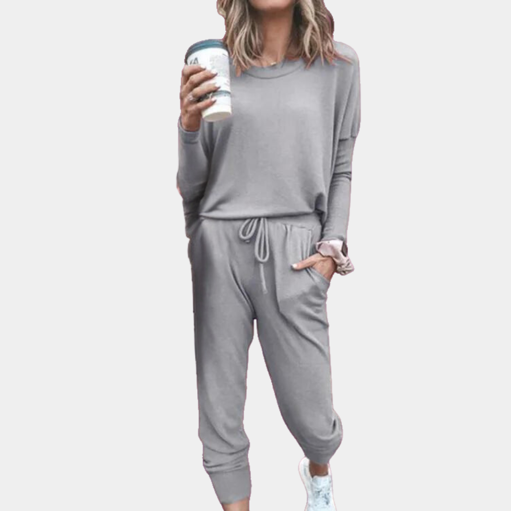 Women's Nordic Flair loungewear set cozy long-sleeve top and joggers with elastic waist pockets