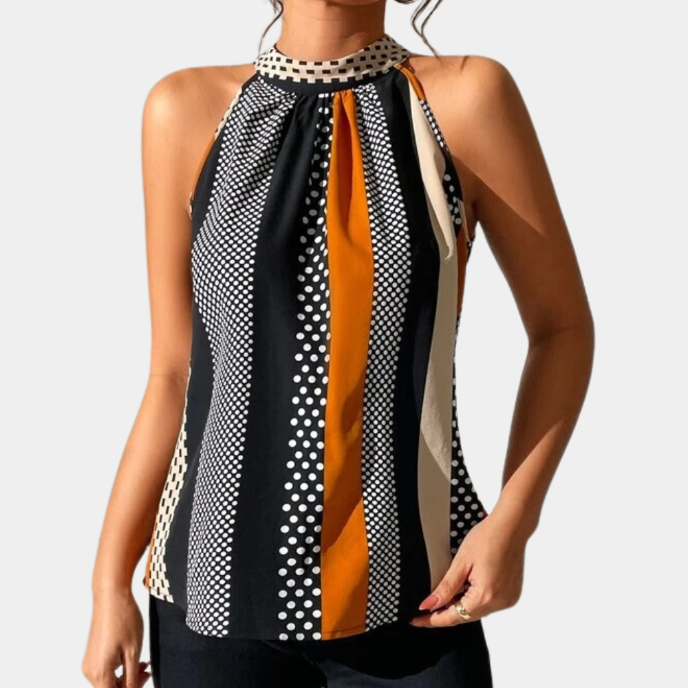 Women's elegant sleeveless V-neck top lightweight breathable fabric for everyday casual or dressy wear