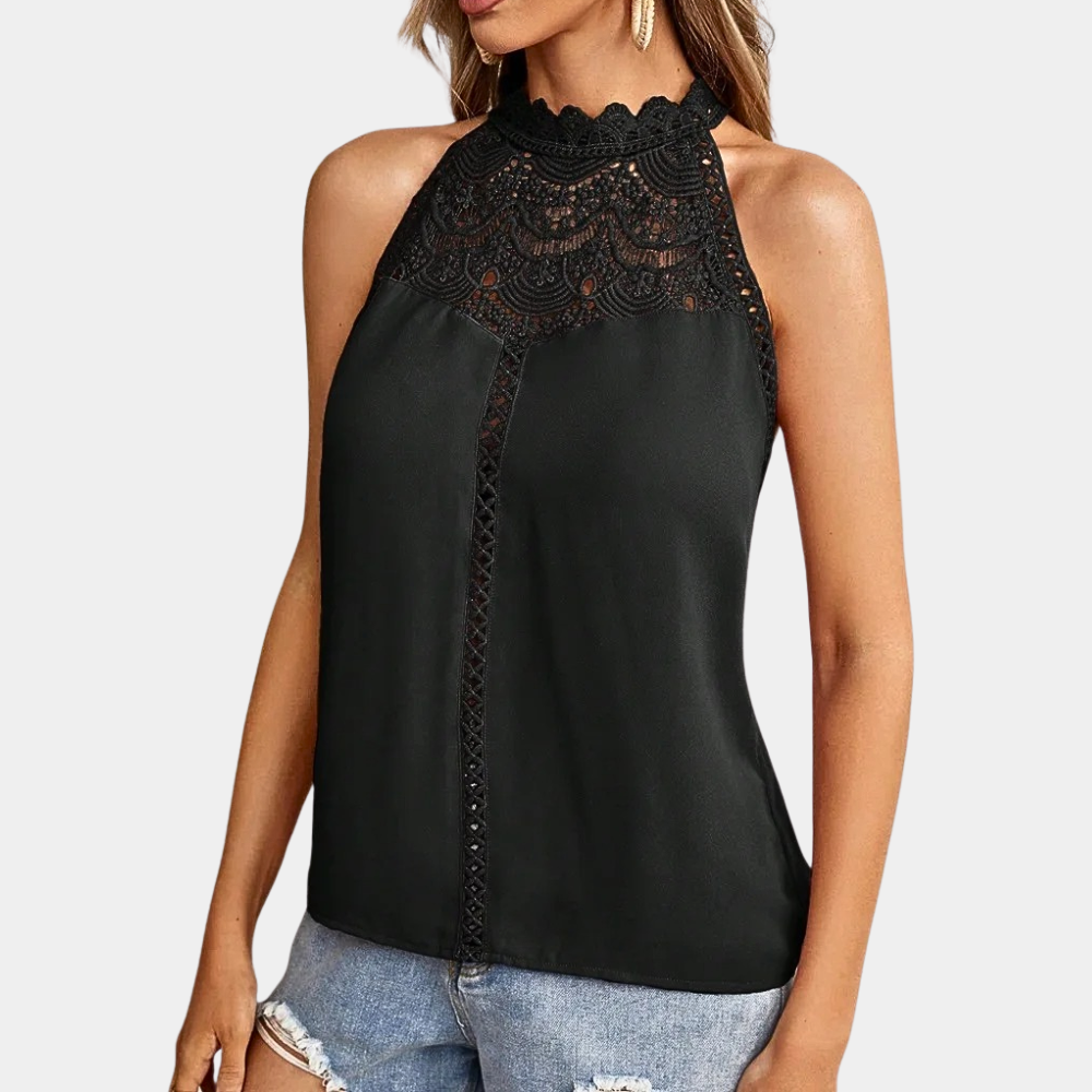 Luna | Women's Sleeveless Lace Halter Top Mock Neck