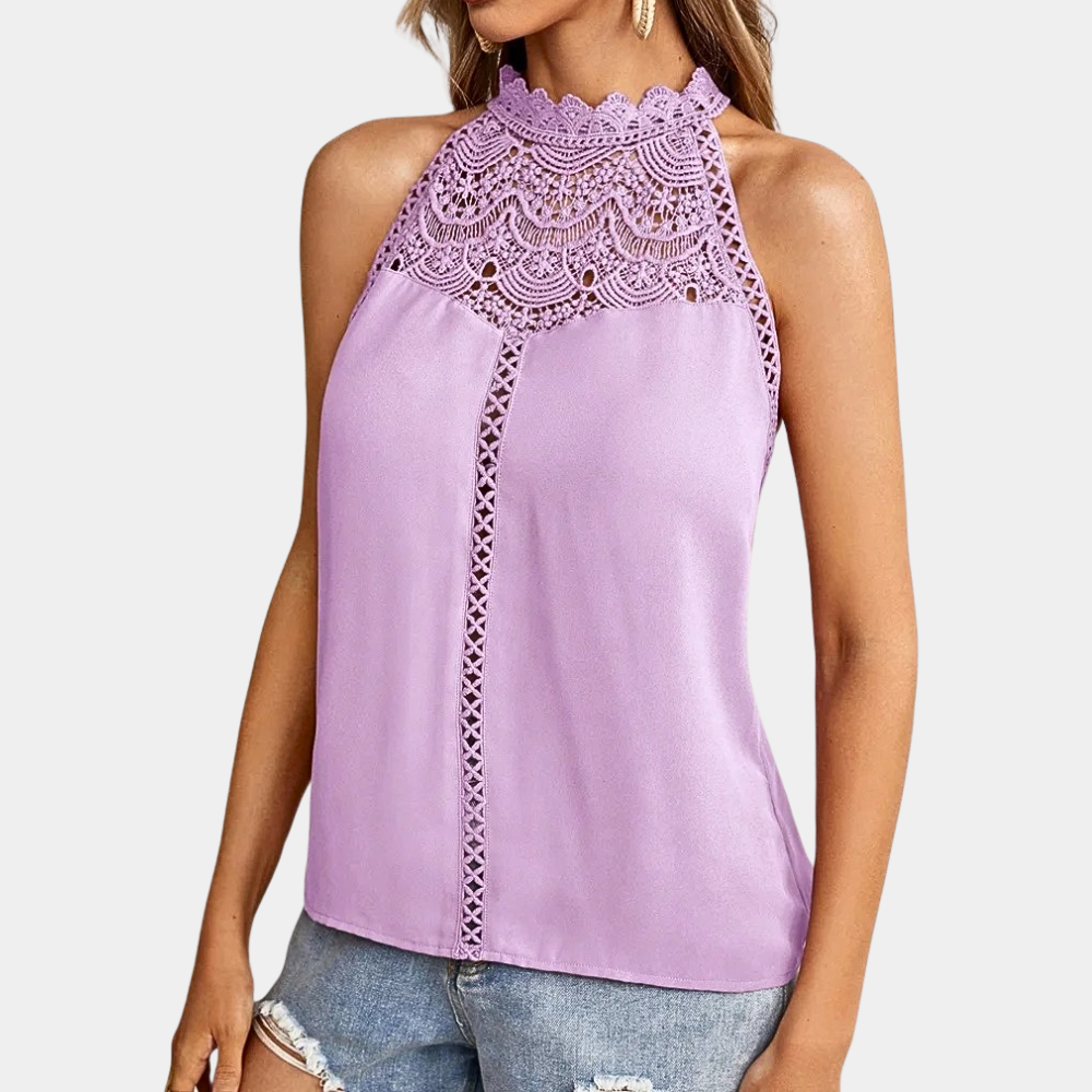 Luna | Women's Sleeveless Lace Halter Top Mock Neck