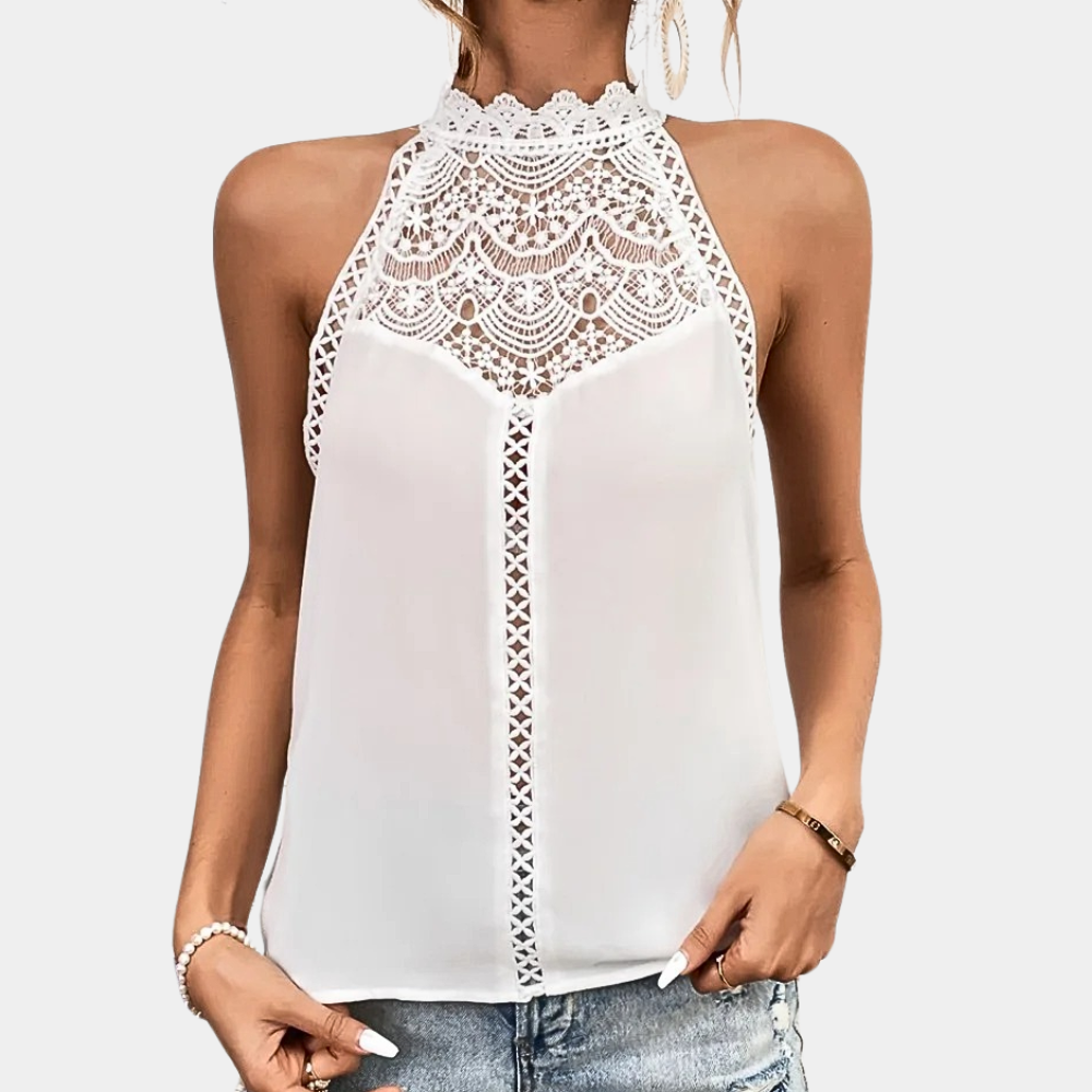 Luna | Women's Sleeveless Lace Halter Top Mock Neck
